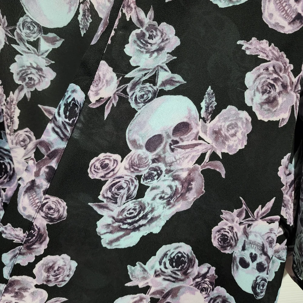 Hot Topic Black Kimono with Purple Floral Skull Design - Picture 5 of 6
